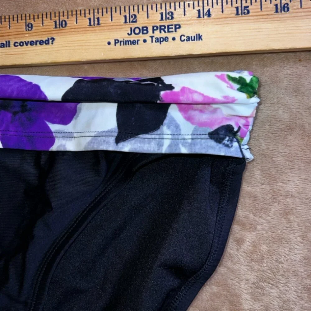Jaclyn Smith‎ Women 14 Black Floral Trim Bikini Swimwear Beach Pool Bottom